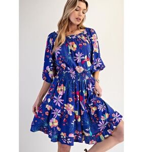 NWT easel Bright Royal Blue Floral Mini Dress